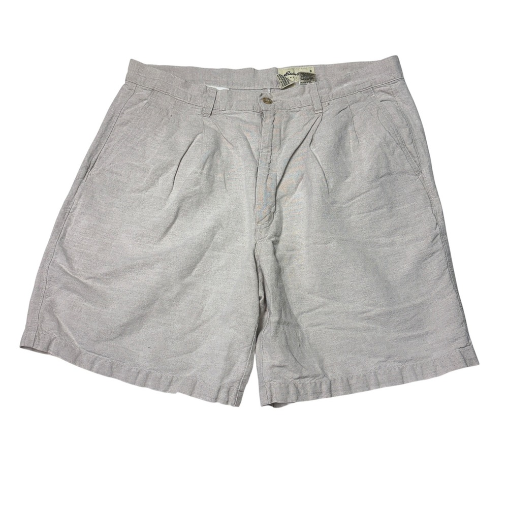 Eddie Bauer Mens 36X8 Pleated Shorts Linen Cotton Blend Light Gray Oatmeal D171